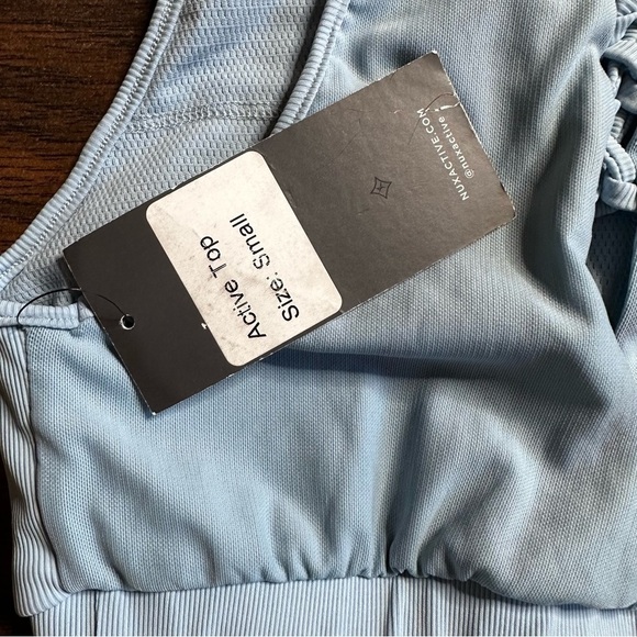 NUX Active Baby Blue Lace Back Crop Top - Picture 3 of 3